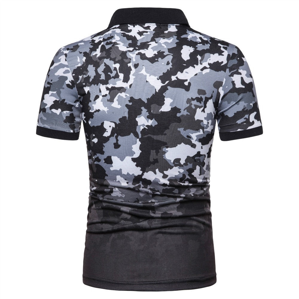 Summer New Style Men's Fashion Camouflage Print Lapel T-Shirt