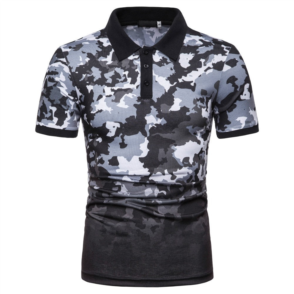 Summer New Style Men's Fashion Camouflage Print Lapel T-Shirt