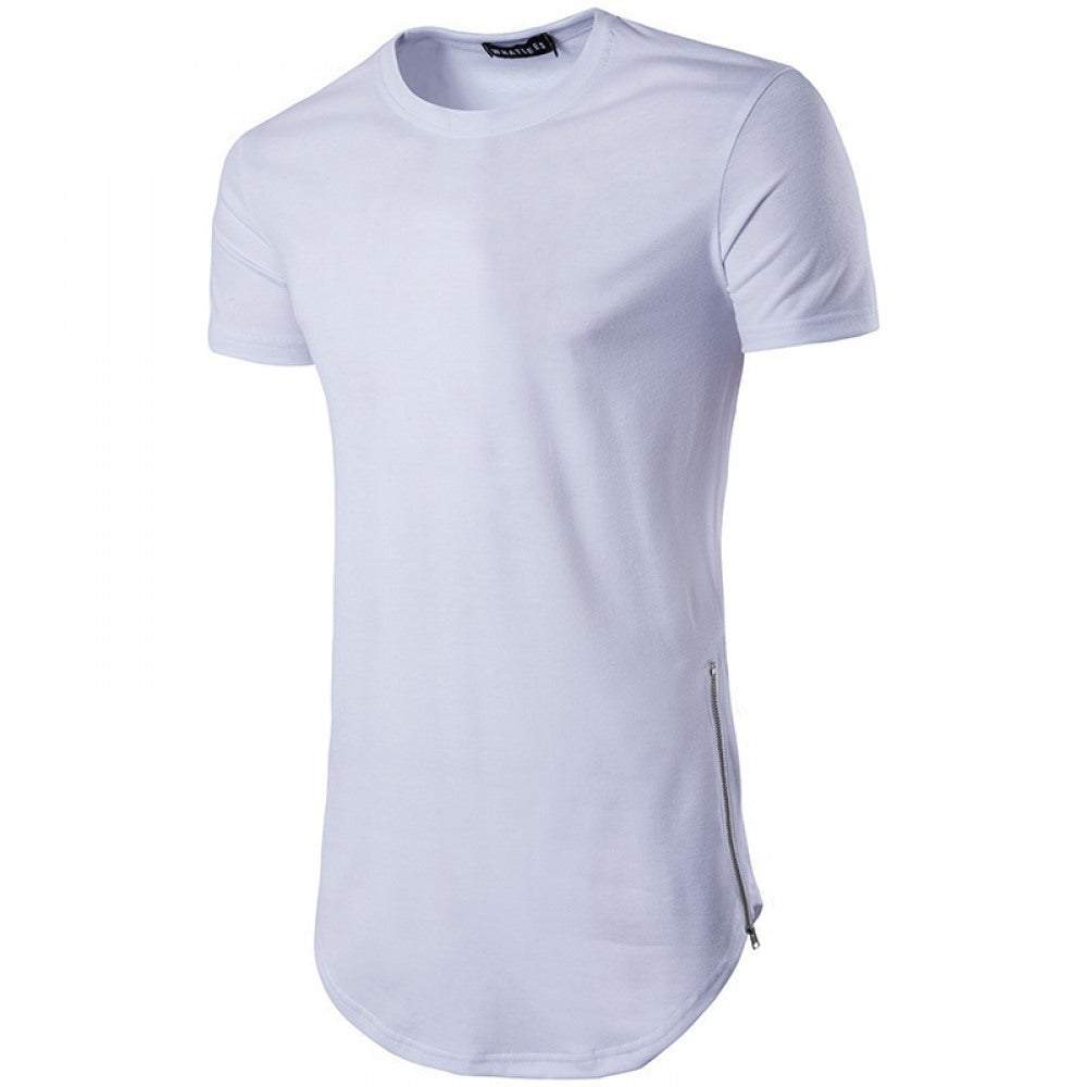 Men's High Street Style Double Zipper Long Round Neck T-Shirt