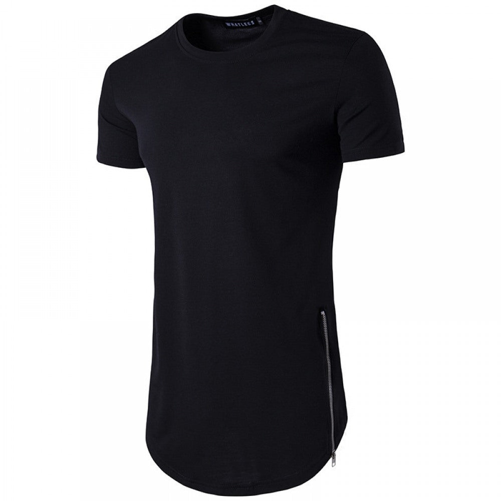 Men's High Street Style Double Zipper Long Round Neck T-Shirt